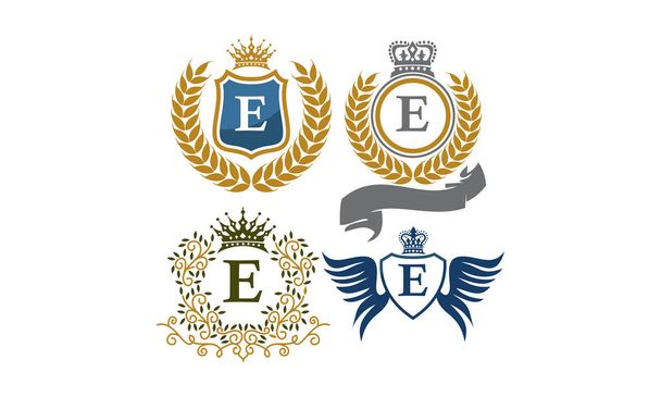 Crown Shield Leaves Ribbon Wings Letter E - Photo, Image