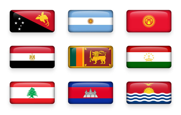 Set of world flags rectangle buttons ( Papua New Guinea . Argentina . Kyrgyzstan . Egypt . Sri Lanka. Tajikistan . Lebanon . Cambodia . Kiribati ) - Вектор, зображення