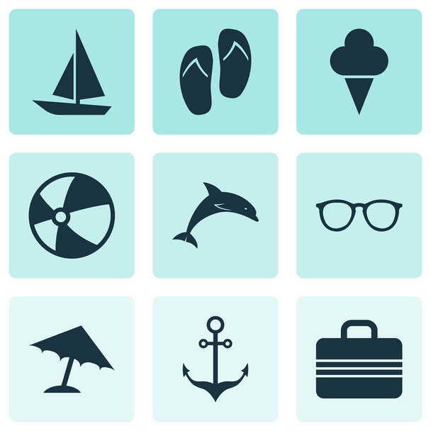 Hot Icons Set. Collection Of Armature, Sweets, Ship And Other Elements. Also Includes Symbols Such As Sea, Beach, Cream. - Vector, Image
