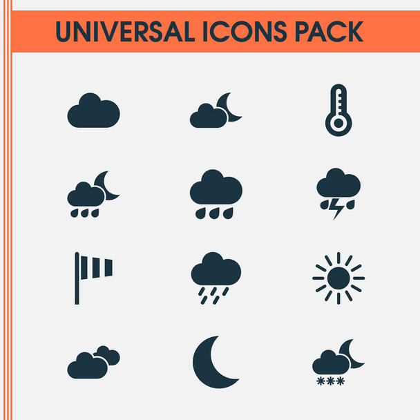 Meteorologie Icons Set. Collectie van zon, maanlicht, vlag en andere elementen. Ook symbolen zoals de vlag, maan, bewolking. - Vector, afbeelding