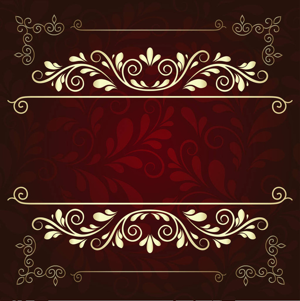 Luxurious gold pattern frame on a dark burgundy background - Вектор,изображение