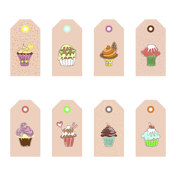 Etiquetas de cupcakes dibujados a mano
 - Vector, Imagen