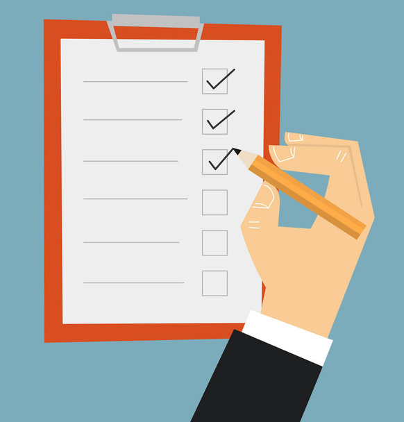 Hand filling checklist on clipboard - Vector, Image