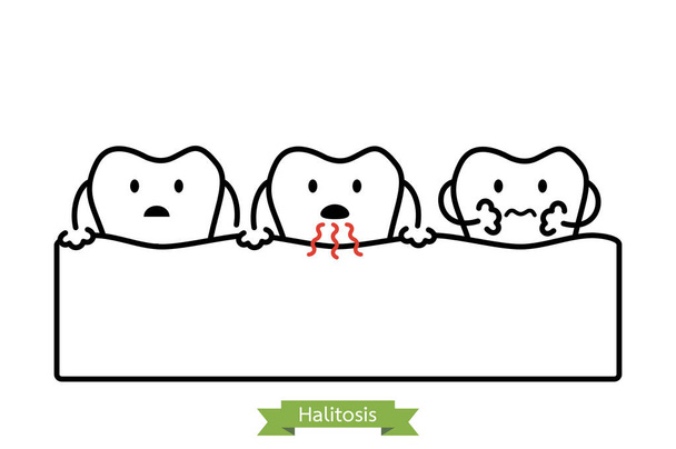 tooth is halitosis, bad breath concept - cartoon vector outline style - Vector, Image
