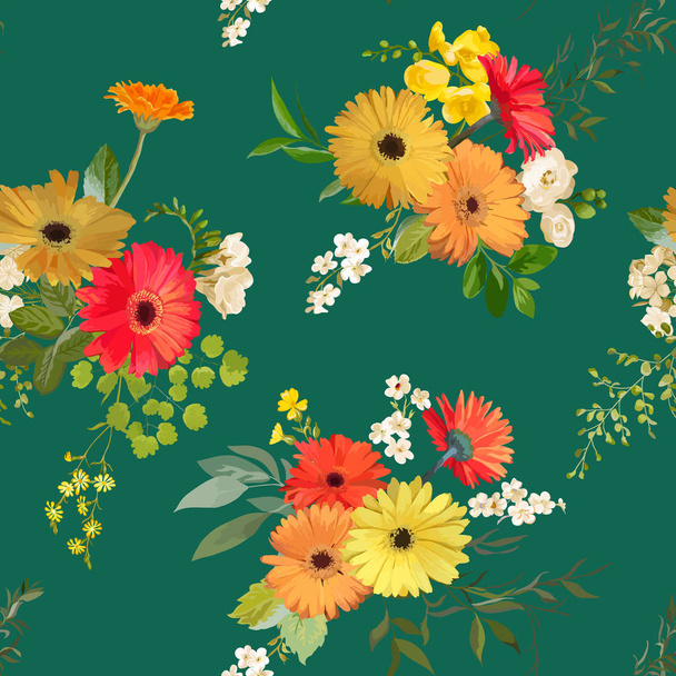 Floral Seamless Pattern. Summer and Autumn Flowers Background. Vector - Vector, imagen