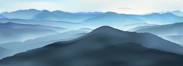 Mountains in the fog - Vector, Image