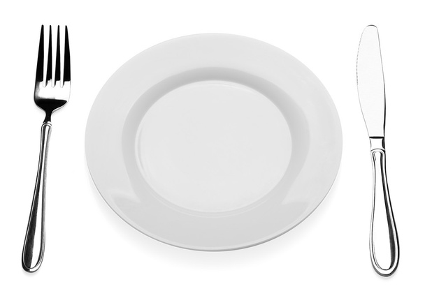 Plate, knife and fork - Φωτογραφία, εικόνα