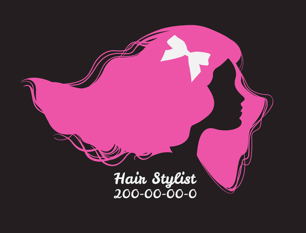 Pink silhouette of woman with long hair. Template design card fo - Vector, Image