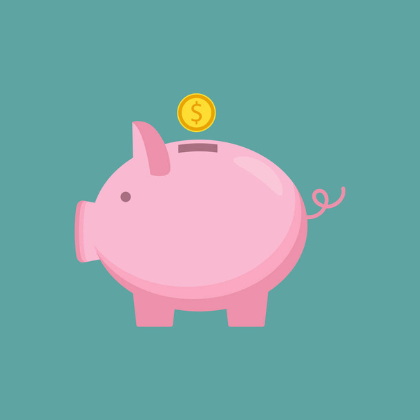Piggy bank with coin icon, isolated flat style. Concept of money - Vector, Image