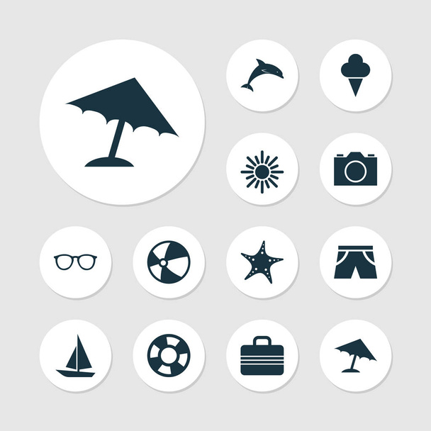 Sun Icons Set. Collection Of Video, Baggage, Bead And Other Elements. Also Includes Symbols Such As Ice, Ship, Starfish. - Vector, Image