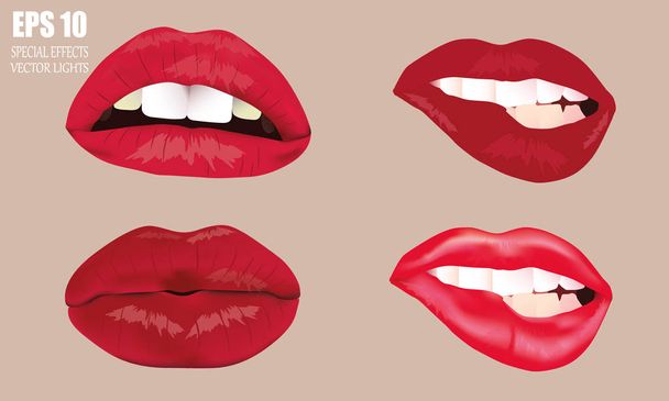 Ponle labios a las mujeres. Exuberantes labios, cómo besar con la boca abierta. Elegantes labios rojos sexy en el fondo desnudo
. - Vector, Imagen
