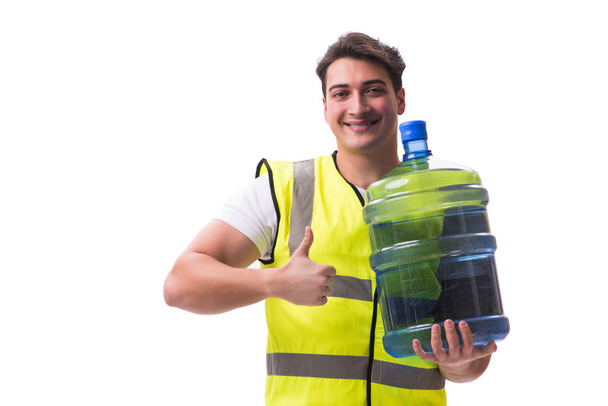 Чоловік постачає пляшку води ізольовано на білому
 - Фото, зображення