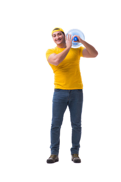 Man delivering water bottle isolated on white - Foto, Imagem