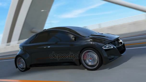 Черный электрический спортивный автомобиль, движущийся по шоссе
 - Кадры, видео