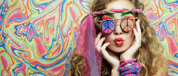 beauty hippie woman with stylish glasses - Photo, Image