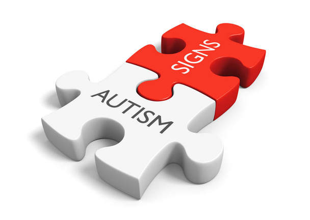 自閉症の神経発達の障害の徴候や症状の概念、3 d レンダリング - 写真・画像