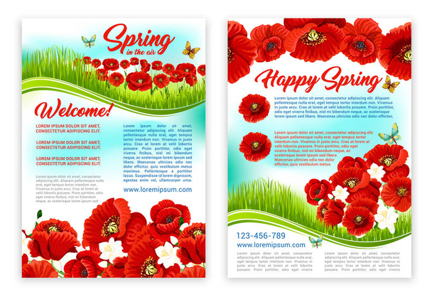 Modèle d'affiche des vacances de printemps avec fleur de pavot
 - Vecteur, image