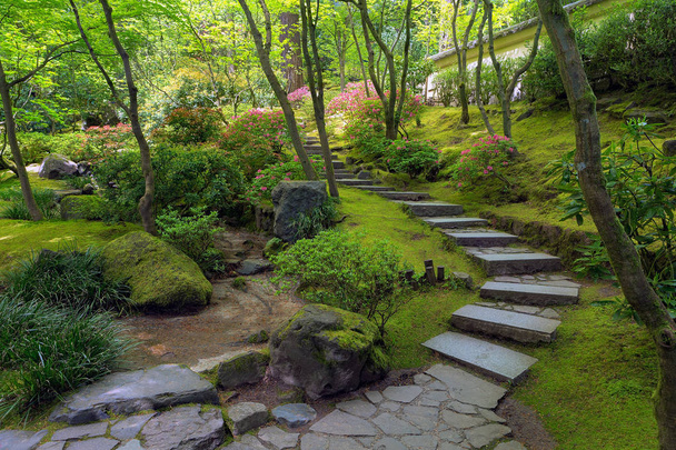 Portland Japon bahçe taş merdiven - Fotoğraf, Görsel