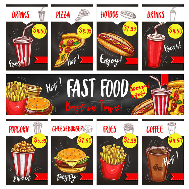 Vektor Fast Food Menü Preiskarten Vorlagen gesetzt - Vektor, Bild