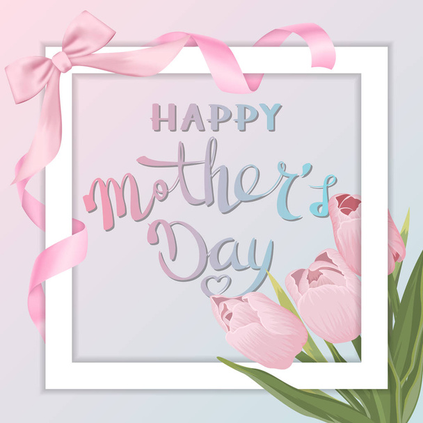 Happy Mother's Day greeting card. Vector illustration. Greeting card with flowers background - Wektor, obraz