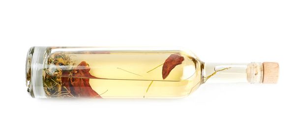Glass bottle of oil isolated - Photo, image