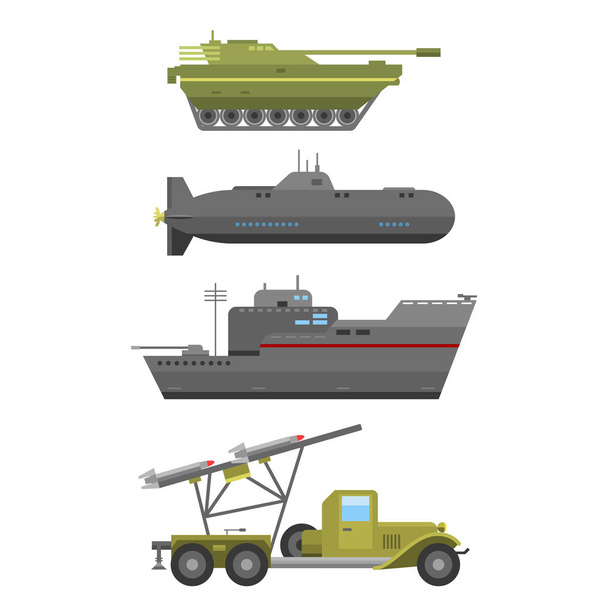 Military technic army war transport fighting industry technic armor defense vector collection - Wektor, obraz