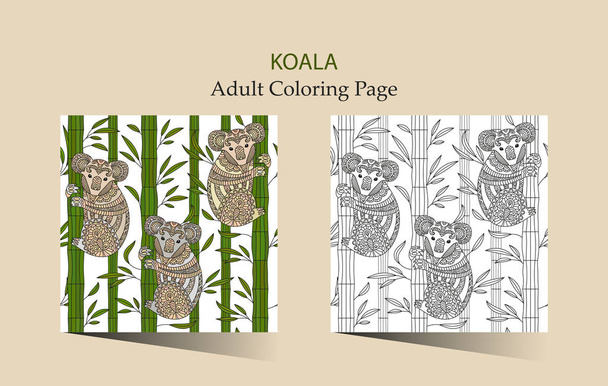 Hand drawn vector zentangle coloring page for adults with cute koala. - Vector, Image