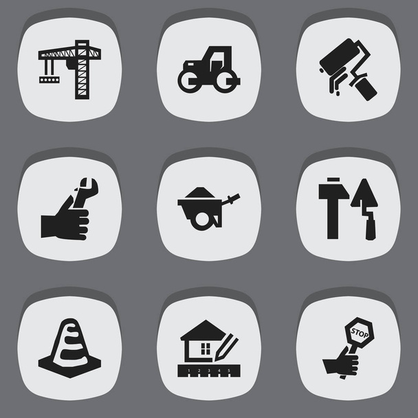 Set Of 9 Editable Structure Icons. Includes Symbols Such As Construction Tools, Trolley, Notice Object And More. Can Be Used For Web, Mobile, UI And Infographic Design. - Vector, Image