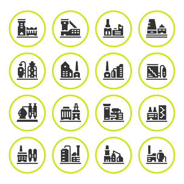 Set round icons of factory - Vector, Image