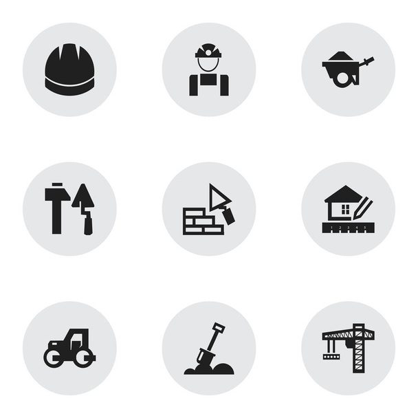 Set Of 9 Editable Building Icons. Includes Symbols Such As Hardhat, Oar, Home Scheduling And More. Can Be Used For Web, Mobile, UI And Infographic Design. - Vector, Image