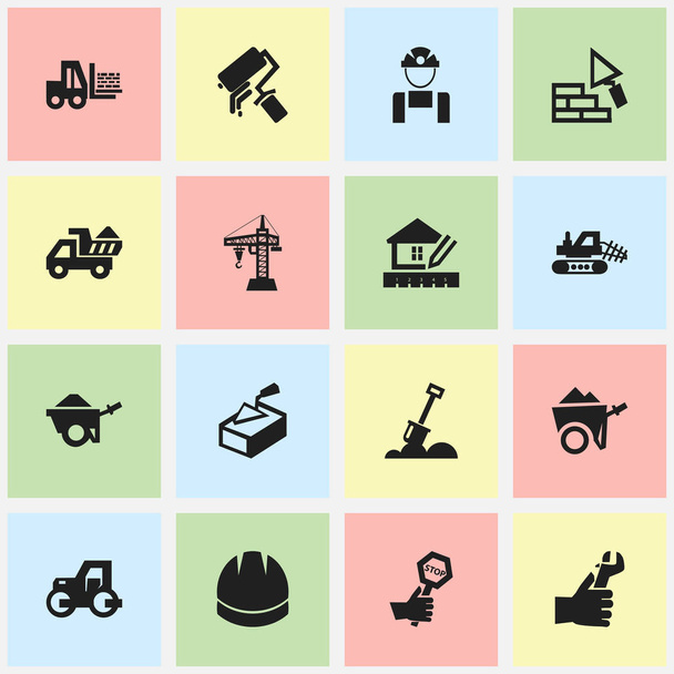 Set Of 16 Editable Building Icons. Includes Symbols Such As Facing, Endurance, Truck And More. Can Be Used For Web, Mobile, UI And Infographic Design. - Vector, Image