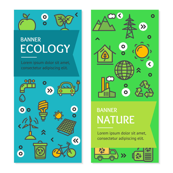 Ecology Flyer Banner Posters Card Set. Vector - ベクター画像