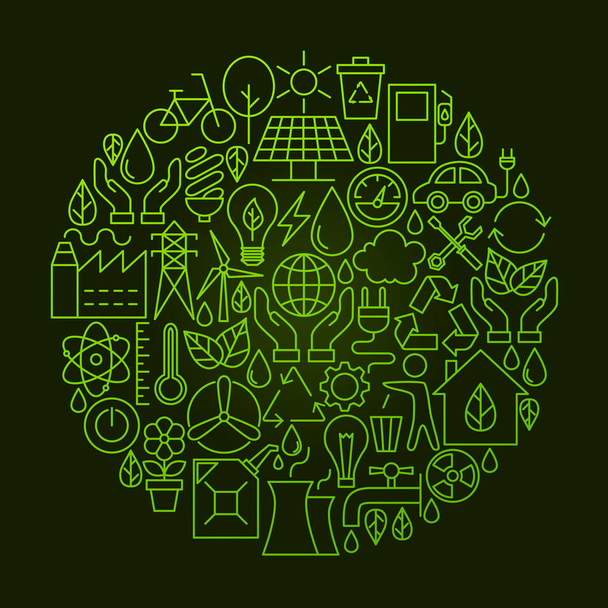 Ecology Line Icon Circle Concept - Vector, Image