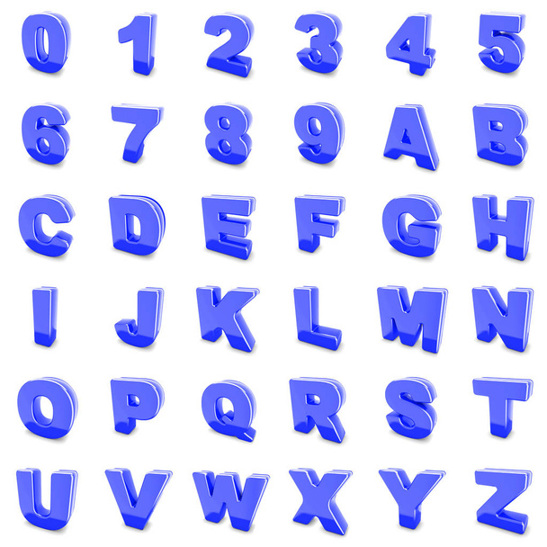 blue metal numbers and letters isolated. - 写真・画像