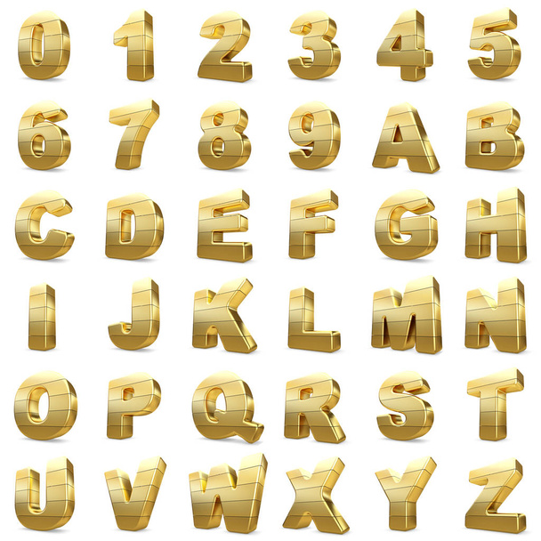 3D gold numbers and letters isolated. - Foto, Imagem