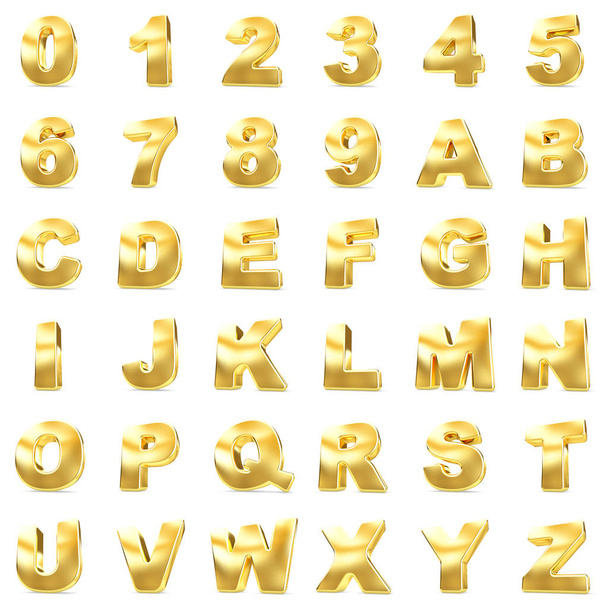 3D gold numbers and letters isolated. - Foto, Imagem