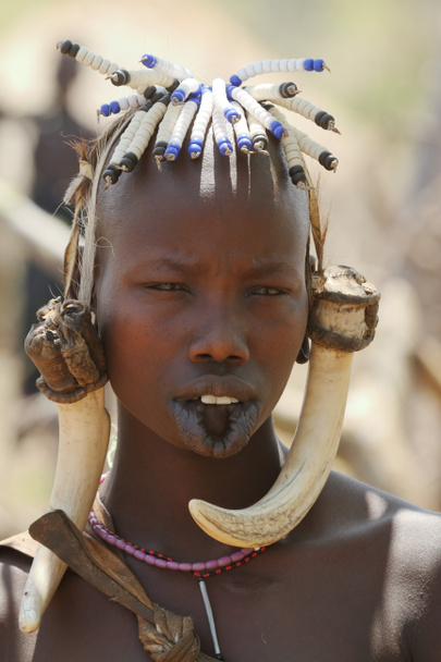 mursi nők az Etiópia omo völgyében - Fotó, kép