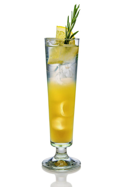 Cool citrus and rosemary cocktail in sling glass isolated on whi - Fotó, kép