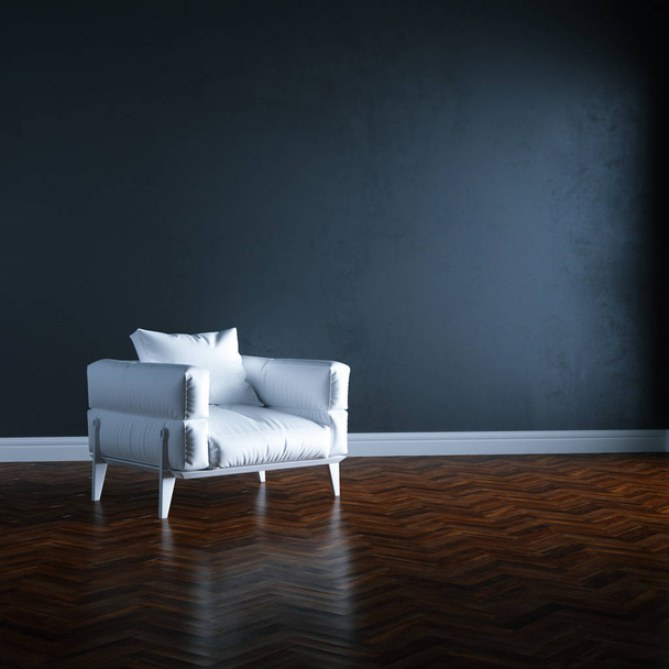 3d render white armchair in black interior mock up perspective - Fotoğraf, Görsel