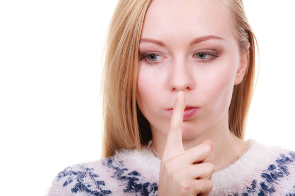 Young blonde woman making silence gesture - Foto, Imagen