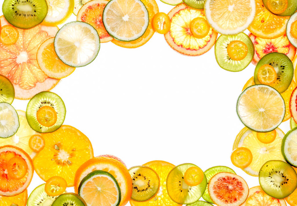 Mixed transparent citrus fruit on white - Фото, изображение