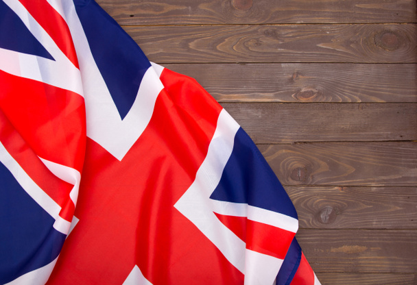 UK flag on wooden background.The place to advertise, template. - Zdjęcie, obraz