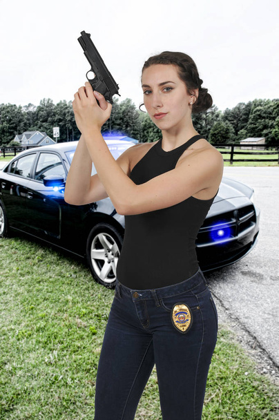 Kobieta detektyw z pistoletu - Zdjęcie, obraz