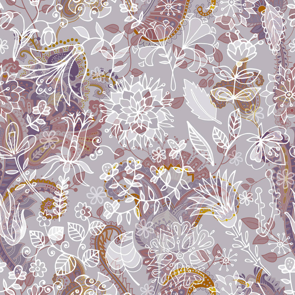 Απρόσκοπτη υπόβαθρο Paisley, λουλουδάτο μοτίβο. Πολύχρωμο διακοσμητικά σκηνικό. Χρώμα ταπετσαρία με διακοσμητικά λουλούδια - Διάνυσμα, εικόνα