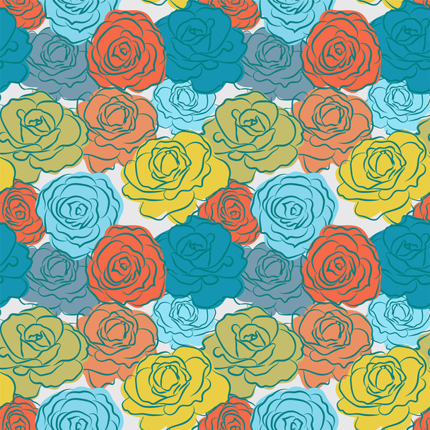  Hand drawn beautiful roses, vector illustration. Seamless pattern for prints, textile, wrapping paper etc - Vector, Image