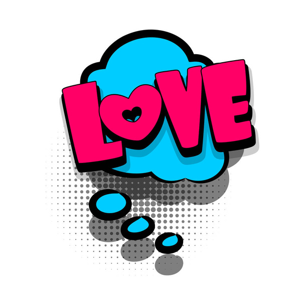 Comic book text bubble advertising LOVE - Vector, Image