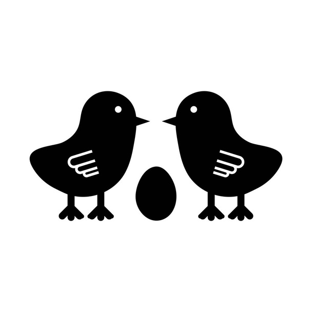 ピクトグラムの卵と鶏のアイコン。白い背景の黒いアイコン. - ベクター画像