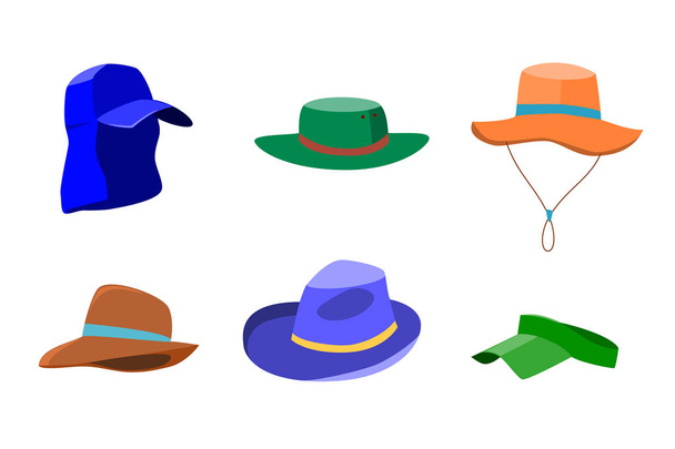 Σετ Καλοκαιρινά καπέλα για άνδρες και γυναίκες - Διάνυσμα, εικόνα