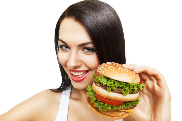 funny girl with hamburger - Valokuva, kuva