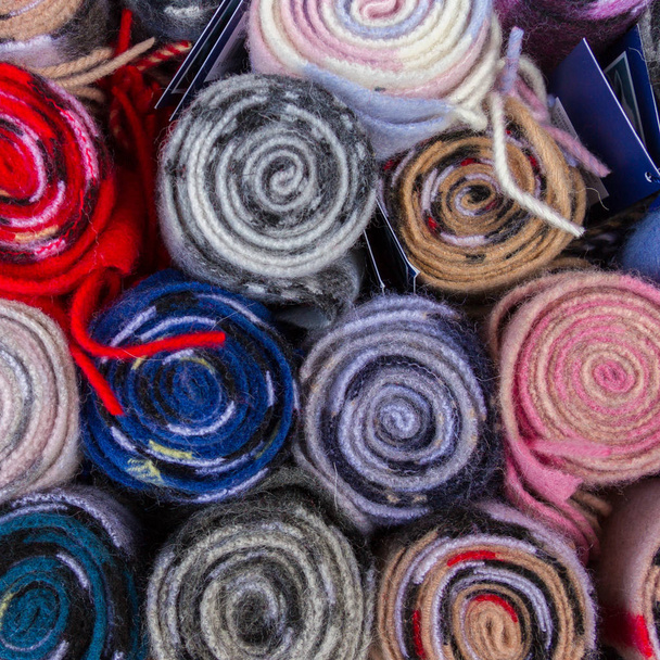 Top view of colorful Tartan fabric in Edinburgh, Scotland - Photo, Image